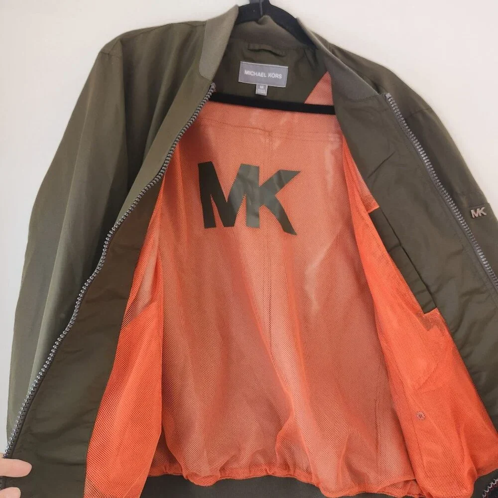 Michael Kors Olive Green Bomber Jacket Full-Zip Military Utility Men's M - Picture 5 of 12